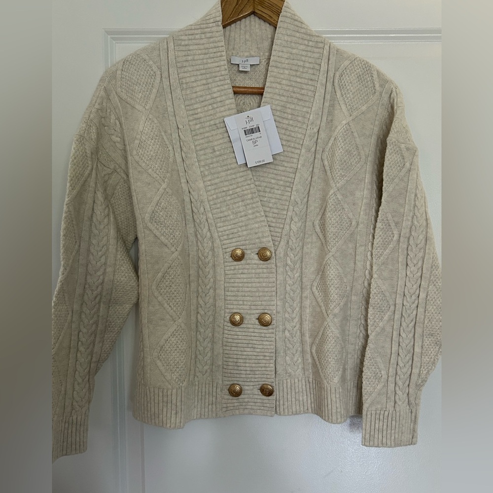 J. Jill Cream Cable Knit Cardigan Sweater
